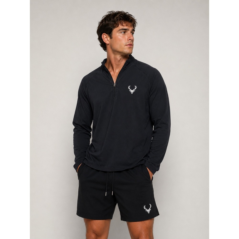 Bucked Up Apparel Mens Black Quarter Zip Pullover Deer Logo Activewear XL